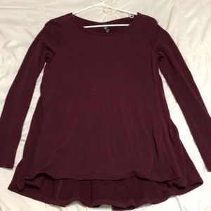 burgundy long sleeve shirt with tie in back